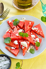 Image showing Watermelon with Feta cheese salad