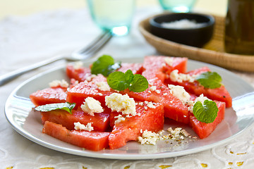 Image showing Watermelon with Feta cheese salad