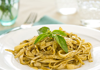 Image showing Fettuccine in pesto sauce 