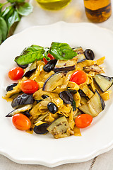 Image showing Fettuccine with aubergine and dried chilli
