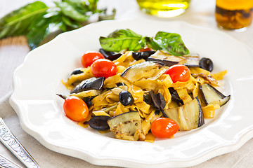 Image showing Fettuccine with aubergine and dried chilli