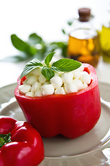 Image showing   	 Pearl mozzarella with basil in pepper