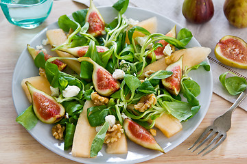 Image showing Fig with Melon and Goat cheese salad