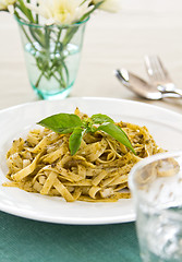 Image showing Fettuccine in pesto sauce