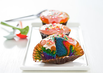 Image showing Rainbow cupcake