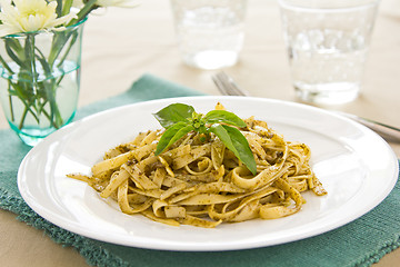 Image showing Fettuccine in pesto sauce