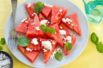 Image showing Watermelon with Feta cheese salad