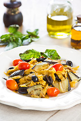 Image showing Fettuccine with aubergine and dried chilli