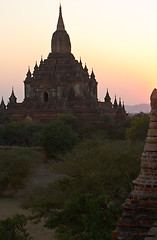 Image showing Temple at sunset in Bagan,Burma