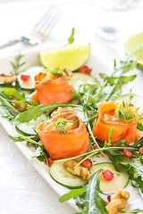 Image showing Smoked salmon with Pomegranate and rocket salad