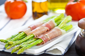 Image showing Asparagus wrapped in Prosciutto