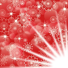 Image showing Red christmas background with white snowflakes and fireworks, EPS10 