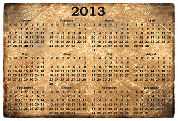 Image showing  monthly calendar 2013  on  old grunge background  