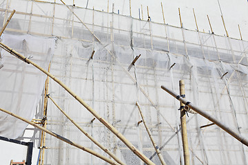 Image showing bamboo scaffolding in construction site