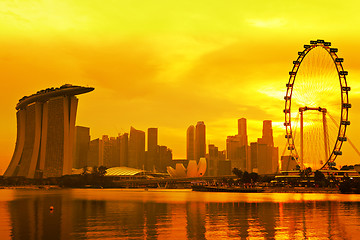 Image showing Singapore skyline with golden sunset