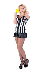 Image showing Sexy Soccer Referee with yellow card