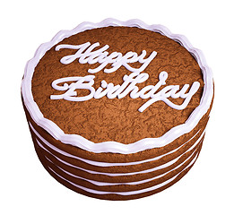 Image showing Happy birthday: sandwiched chocolate cake isolated