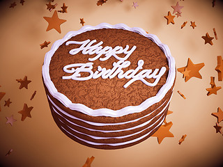 Image showing Happy birthday: cake with colorful background and stars