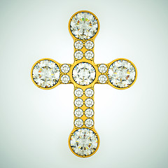 Image showing Religion and fashion: golden cross with diamonds