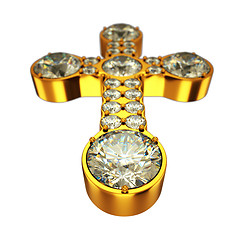 Image showing Religion: golden cross with diamonds isolated 