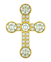 Image showing Jewelery: golden cross with diamonds isolated 