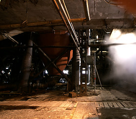 Image showing Old creepy, dark, decaying, destructive, dirty factory