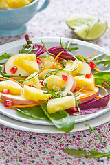Image showing Pineapple with pomegranate and spinach salad