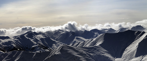 Image showing Panorama of mountains at sunset