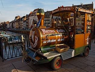 Image showing Retro Style Car Selling Fried Chestnuts