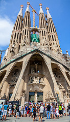 Image showing Tourists in Front of Sagrada Familia in Barcelona