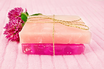 Image showing Soap homemade with pink clover