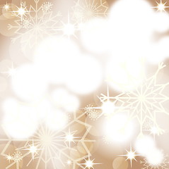 Image showing Gold christmas background with white snowflakes and fireworks, EPS10