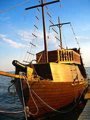 Image showing Wooden schooner on the sea