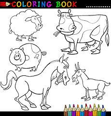 Image showing Farm Animals for Coloring Book or Page