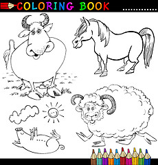 Image showing Farm Animals for Coloring Book or Page