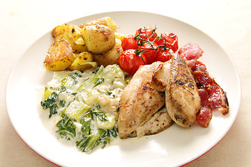 Image showing Oven grilled chicken breast meal