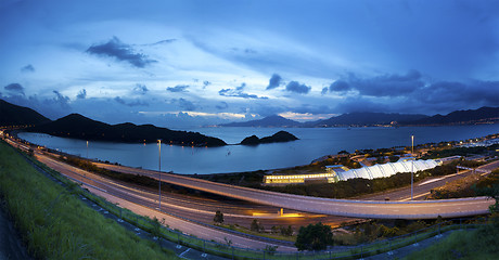 Image showing Highway in Hong Kong at sunset