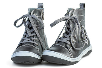 Image showing Pair of dark-gray leather boots