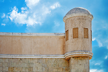 Image showing Old white wall and tower in Progresso - Mexico