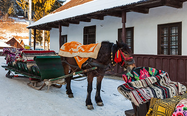 Image showing Traditional Romanian Sledge with Horse