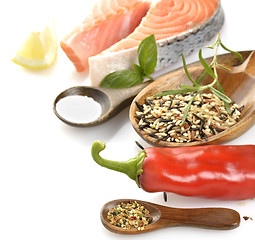 Image showing Slice Of Salmon And Wild Rice