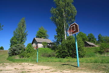 Image showing basketball ring on rural atheletic stadium