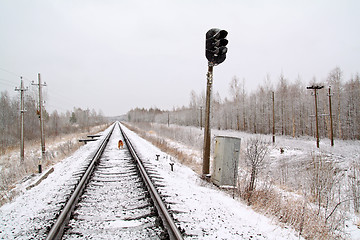 Image showing old semaphore on snow railway