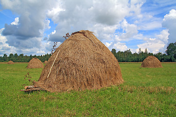 Image showing stack hay on summer field 