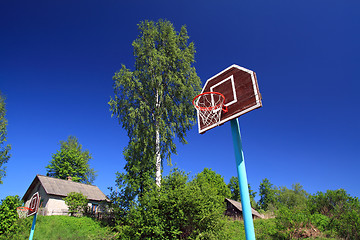 Image showing basketball ring on blue background