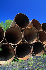 Image showing old gas pipes amongst green herb