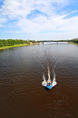 Image showing boat sails on broad river