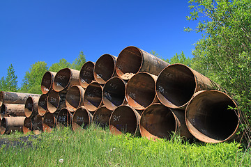 Image showing old gas pipes amongst green herb