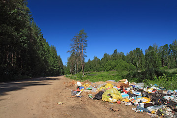Image showing garbage pit on rural road near wood