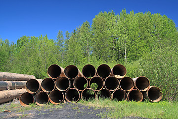 Image showing old gas pipes amongst green herb